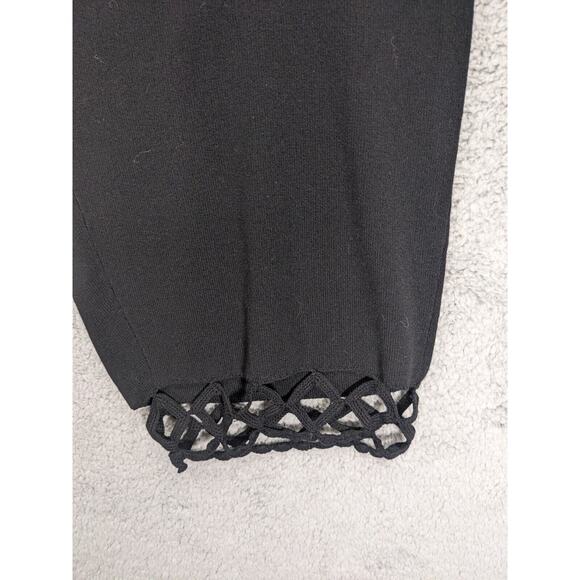 Bloomingdale's Cropped Pants Women 2X Black Hem Detail Knit High Rise P52 - Picture 7 of 11
